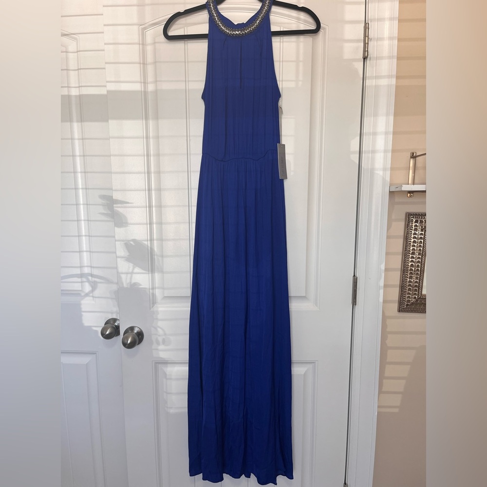 Jennifer Lopez Hypnotic Blue Paradise Palms Maxi Dress Size Medium NWT